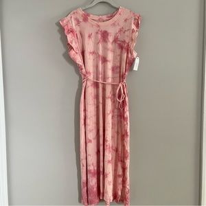 Time and Tru Pink Flutter Sleeve Maxi Dress